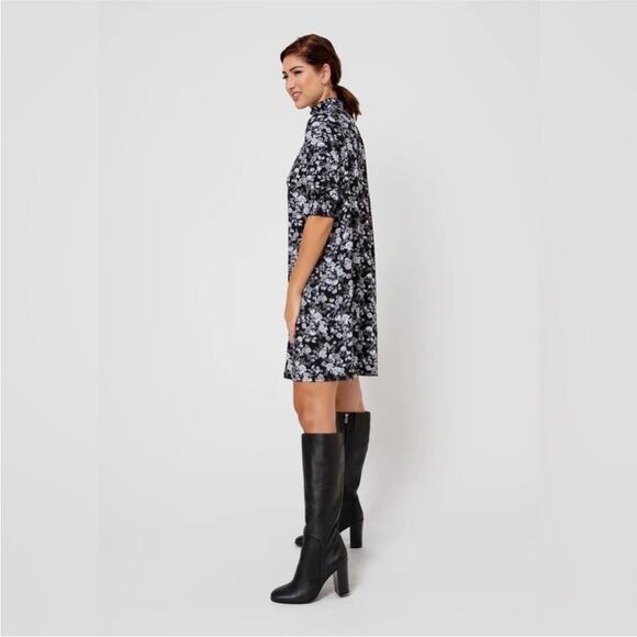 LEOTA Raelyn Floral Mock Neck Shift Dress‎ in Bouquet Black Size Small - Picture 2 of 8